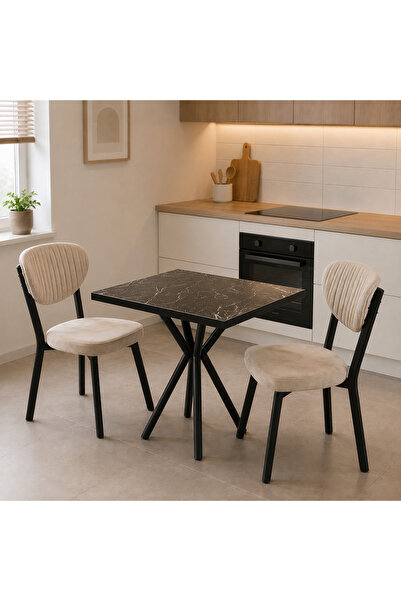 Arles Home Marcella 2 Sandalyeli Yemek Masası - Kahve Takımı