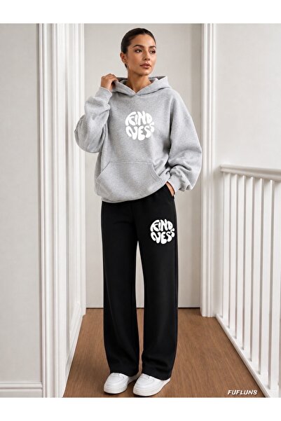 FUFLUNS Kindness Printed Men's Hooded Tracksuit Set