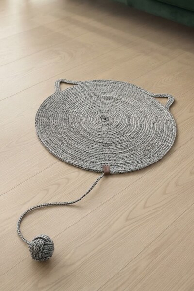 Reyo Pet Handmade Cat Scratching Mat with Toys, 100% Cotton Rope, Black-White