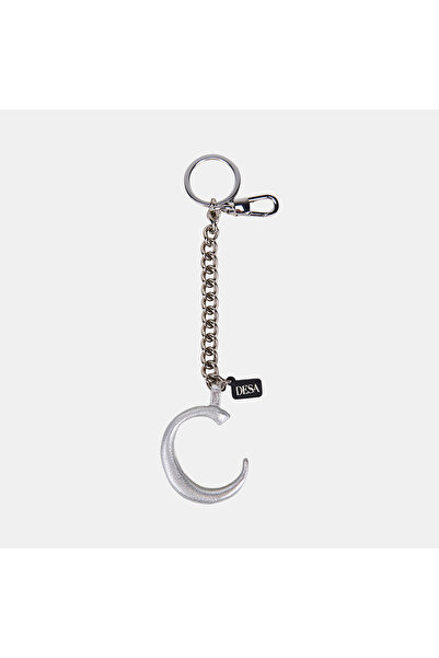 Desa Silver Letter C Leather Charm / Keychain with Chain