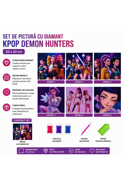 SHOP LIKE A PRO Set Pictură cu Diamante K-POP Demon Hunters, 20 x 20 cm, Mode...