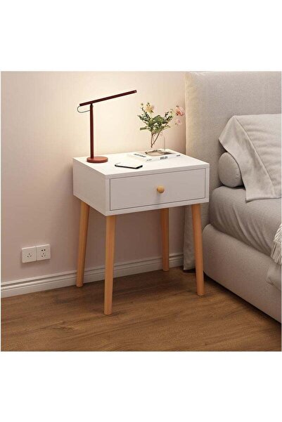 VUCATIN Bedside Table with Drawer, Modern Nightstand with Solid Wood Legs, Pr...