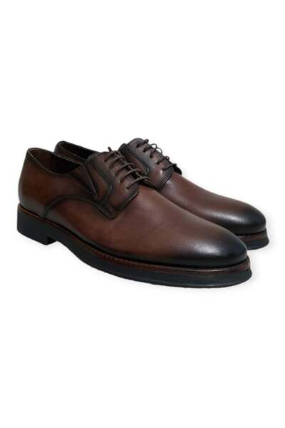 FRANCO CALVANI Brown Lace-Up Genuine Leather Men's Shoes
