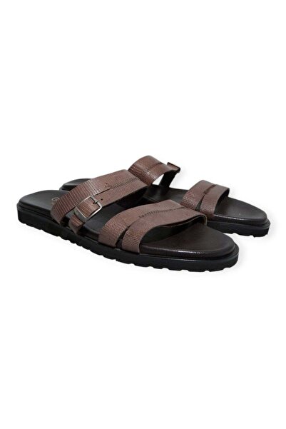 FRANCO CALVANI Brown Laceless Genuine Leather Men's Slippers