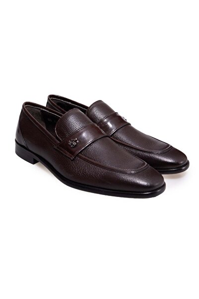 FRANCO CALVANI Brown Laceless Genuine Leather Men's Shoes