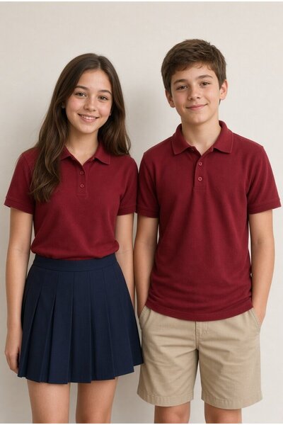 Cansın Mini Burgundy Girls'/Boys' Polo Collar Short Sleeve School T-Shirt 24797