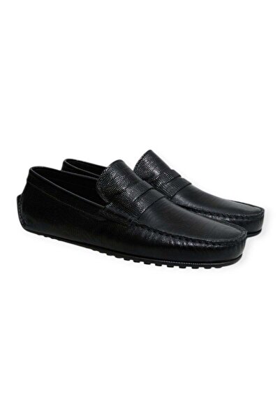 FRANCO CALVANI Black Color Laceless Genuine Leather Men's Shoes