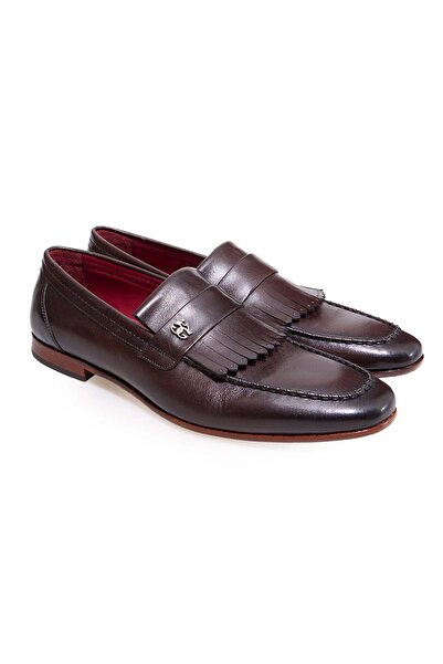FRANCO CALVANI Brown Laceless Genuine Leather Men's Shoes