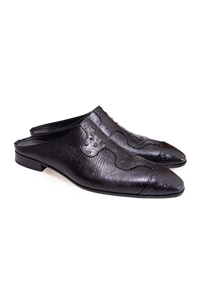 FRANCO CALVANI Black Color Laceless Genuine Leather Leather Sole Men's Half S...
