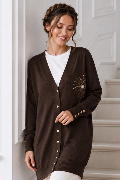 benguen Collar Detailed Mercerized Cardigan N3362 Brown