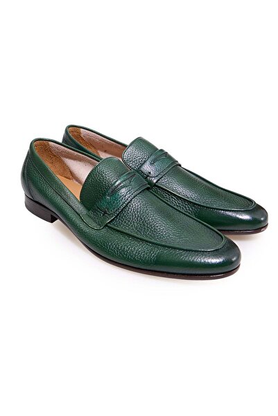 FRANCO CALVANI Green Color Laceless Genuine Leather Men's Shoes