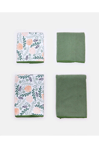 REDTAG Green Printed Microfibre Kitchen Towel (4 Piece)