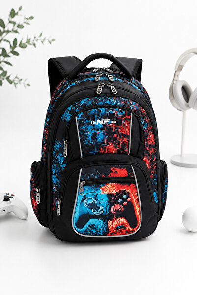 15NF36 Gamer Boys School Backpack 15NF36, Black with Gaming Design, 3 Compart...