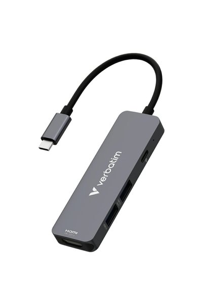 Verbatim Hub USB-C 4-în-1, 100W PD, 5Gbps, HDMI 4K, 2x USB-A, Gri