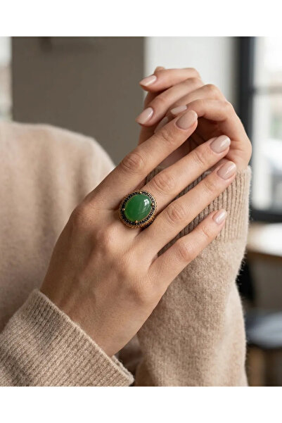 Dorvina Bronze Women Ring Authentic Copper Jewelry Oval Big Green Crystal Sto...