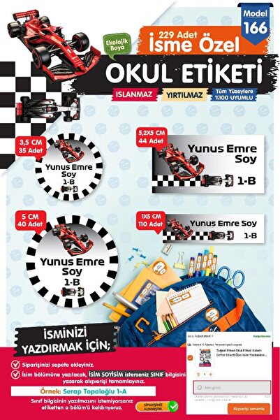 TUĞSET Okul Etiketi Kalem Defter Etiketi Özel İsim Yazılabilen Etiket Seti - İsimli Etiket OE166-OE166
