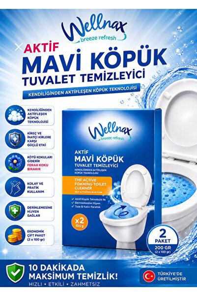 Wellnax breeze refresh 3’Lü Aktif Mor/Pembe/Mavi Köpük Tuvalet Temizleyici Kireç Çözücü 2x100 gr