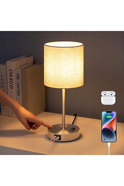bedee Lampă de birou, Lampă de masă, Lampă de noptieră, E27, 2x încărcător US...