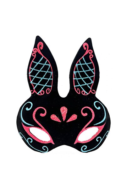 pınaxar Black Color Blue Red Glittery Black Suede Coated Rabbit Mask 18X16 cm