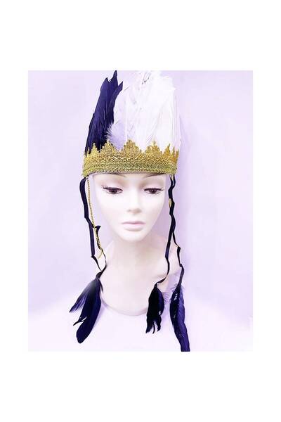 pınaxar Black and White Feathered Native American Headdress |   Fan Headgear