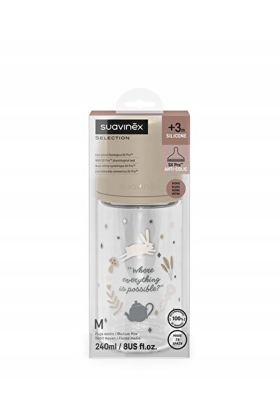 NO BRAND Biberon de sticlă anti-colici Suavinex SX Pro 240 ml, flux mediu, 3m+