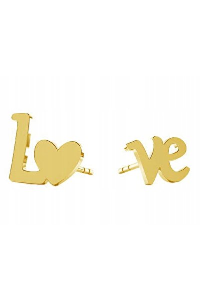 NO BRAND Cercei placat cu argint Letter Love, pentru femei, tip știft, cu ini...