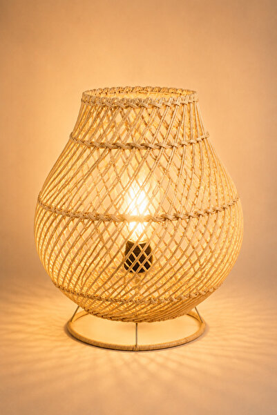 NATUREL DEKOR Natural Rattan Koza Table Lamp and Lampshade 24X27 cm - Bohemia...