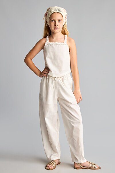 DeFacto 100% Cotton Wide Leg Loose Cut Poplin Trousers for Girls I6754A826Hs