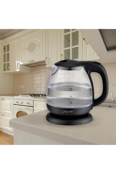 Maestro Fierbător electric mic din sticlă, negru, 1L, 1100W