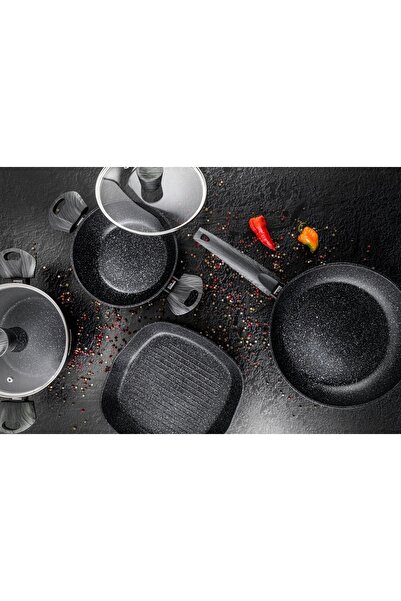 NO BRAND Oală cu capac Florina Bono 24cm 4L Aluminiu Inducție Gaz Negru