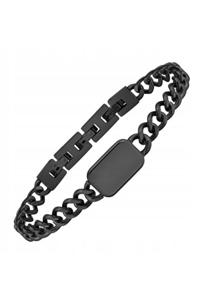 NO BRAND Brățară cu lanț cu zale plate negre + Extensie Oțel 316L