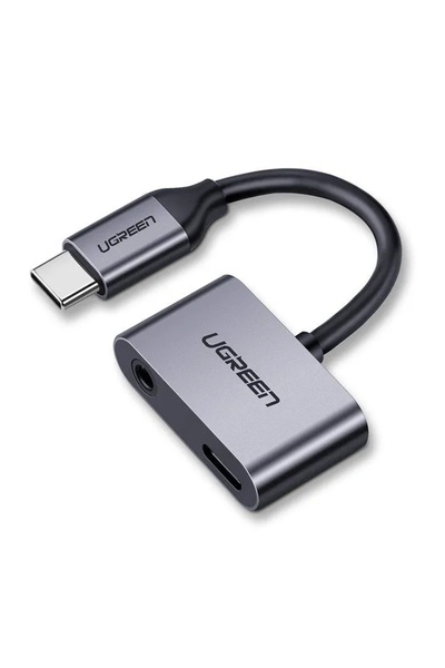 Ugreen Adaptor CM193 USB-C la mini jack 3.5 mm + Încărcare USB-C Gri