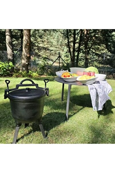 KRISBERG Cazan de camping din fontă emailată de 11L, oală pentru foc de tabăr...