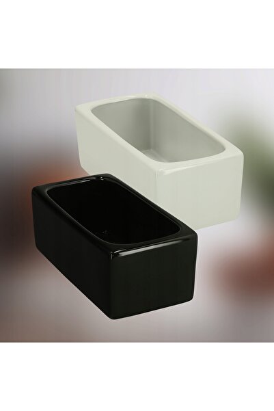 NO BRAND 2x Jardinieră ceramică dreptunghiulară neagră cu capac
