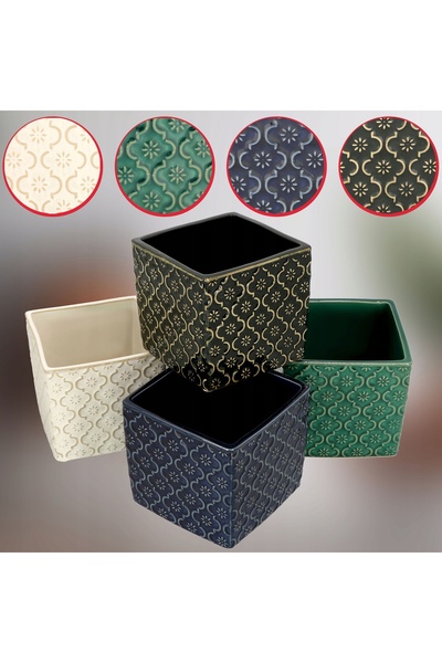 NO BRAND 2x Vază ceramică vintage, ghiveci pentru flori, ierburi, plante 13x13