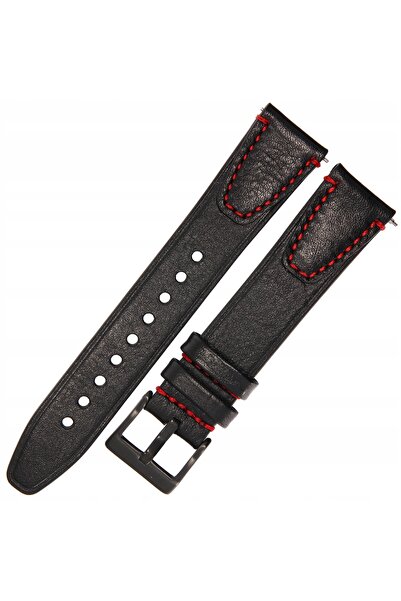 NO BRAND TEKLA TI12 - 20mm - Negru / Roșu - Curea de ceas din piele