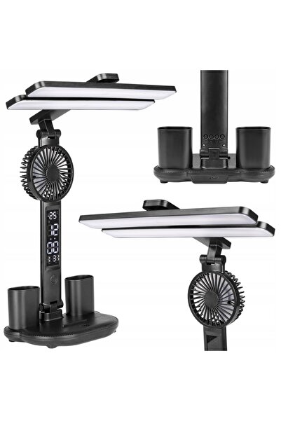 NO BRAND Lampă de birou LED cu ventilator, ceas, termometru și reglare a lumi...