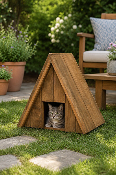 Vovikon Ahşap Rustik Kedi Evi Pati Yuvası