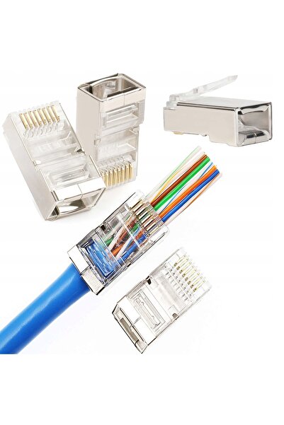 NO BRAND Conector telefonic RJ45 Cat6 ecranat, tip „pass-through”, de trecere