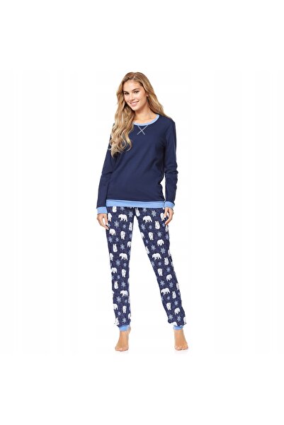 NO BRAND Pijama de Crăciun din bumbac pentru femei Merry Style MS-168 Bleumar...