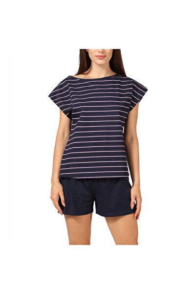 NO BRAND Pijamale de damă din bumbac pentru vară BLV-174 Alb/Marine XXL