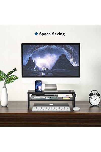 BONTEC Suport monitor din lemn negru