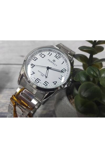 PERFECT CEAS BRĂȚARĂ CLASIC BĂRBĂTESC, ARGINTIU, CU NUMERE LATE, R414L-01