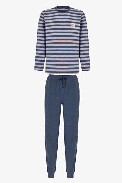 Penti Erkek Blue Weekend Çizgili Uzun Kollu Jogger Pijama Takımı