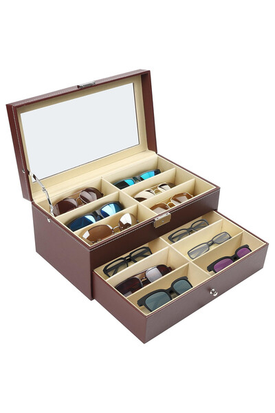 KURTZY Glasses Organizer, 33.5 x 19 x 15.2 cm, 12 compartments, 2 levels with...