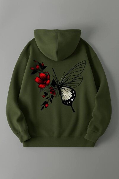 JANTIL MODA Unisex Oversize 3 Thread Yarn Kangaroo Pocket "Butterfly and Flow...