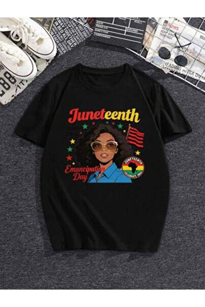 25W Women's Juneteenth Freedom Day T-Shirt - African-Inspired Design, Black H...