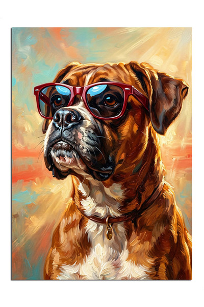 Artmeg Portret de câine boxer cu ochelari roșii, pânză decorativă - Tablou di...