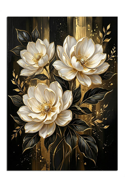 Artmeg Pânză decorativă cu trei flori albe de magnolie - Tablou din lemn MDF