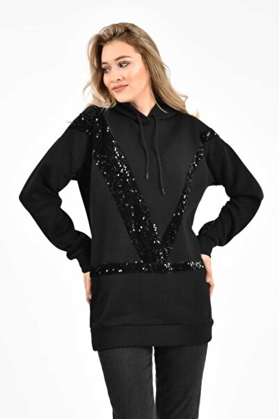 LUMU Black hooded and black sequined sweatshirt